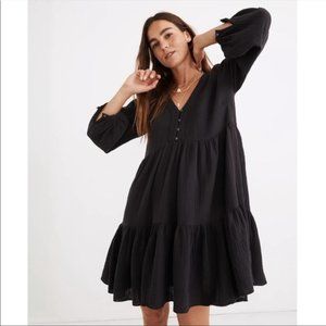 Madewell Colette Lightspun Long Sleeve Mini dress swing Sz 10 gauze black cotton